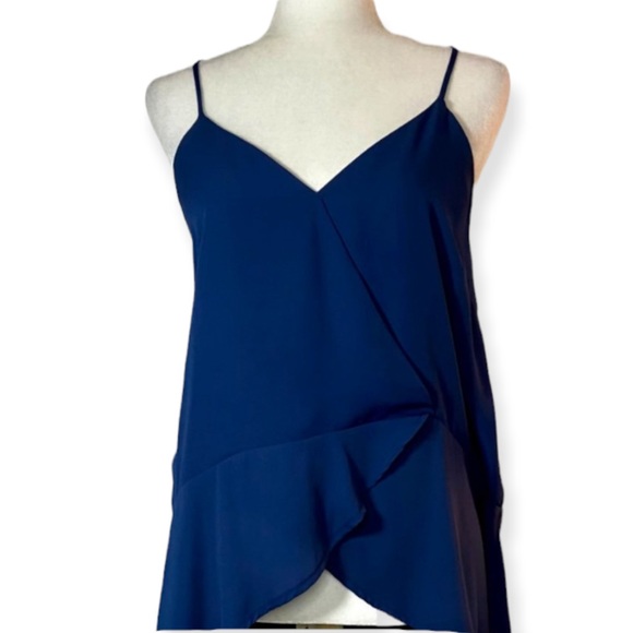 Alya Deep Blue Wrap Style Spaghetti Strap V-neck Ruffled Cami Top Size Medium - Picture 4 of 8